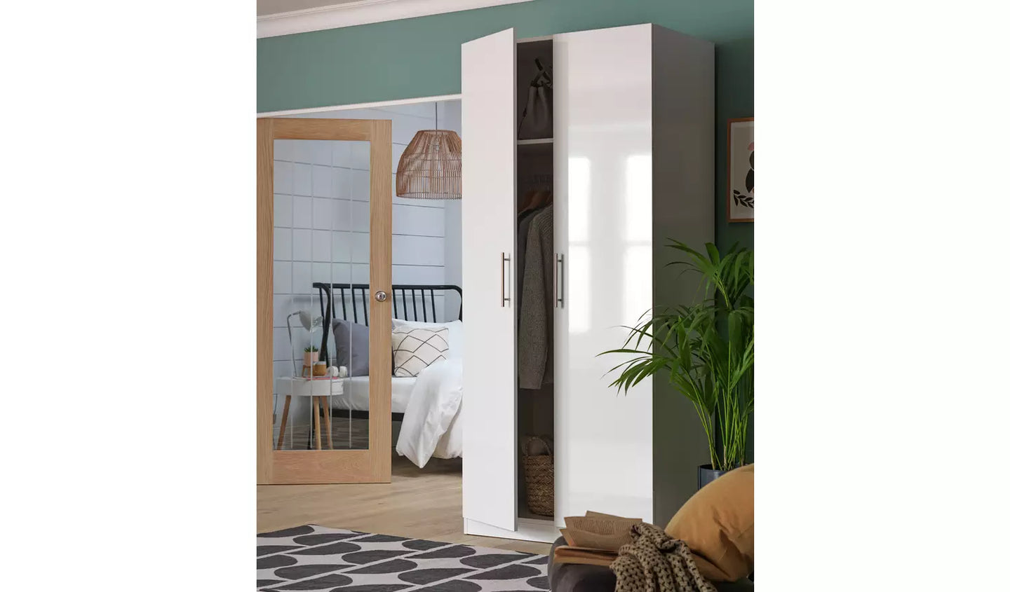 Habitat Munich 2 Door Wardrobe - White Gloss